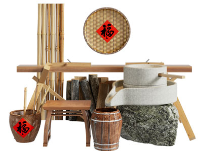 新中式农具美陈 摆件组合