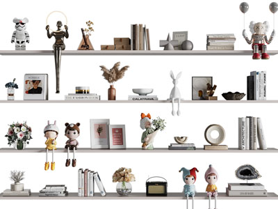 现代书本 花瓶花卉 雕塑摆件组合