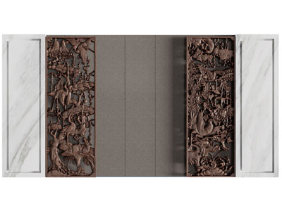 新中式装饰浮雕的背景墙3d模型 新中式装饰浮雕的背景墙