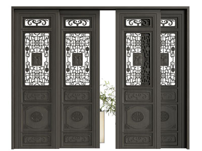 新中式实木雕花推拉门