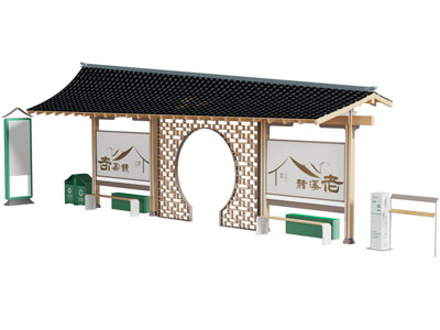 新中式公交站台3d模型 新中式公交站台