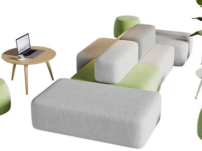 现代双向公共多人沙发