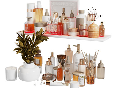现代香水 护肤品化妆品摆件组合