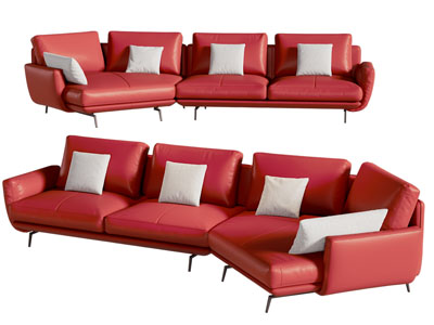 现代红色弧形多人沙发
