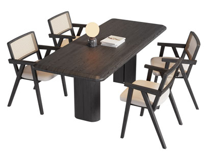 现代实木长方形餐桌椅组合