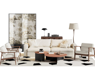 现代双人沙发 休闲椅子和茶几组合