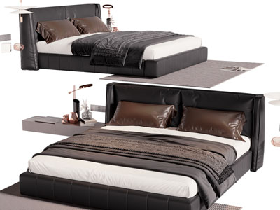 现代皮质双人床