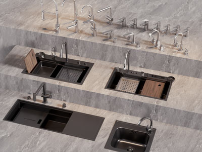 现代不锈钢水龙头 洗菜盆