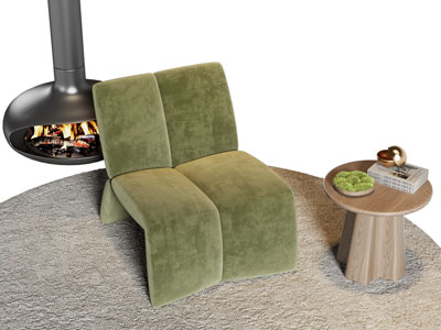 现代休闲椅子 边几 壁炉火炉