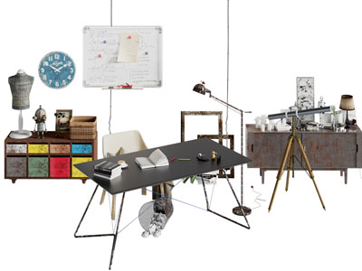 工业风loft玄关柜 书桌椅组合