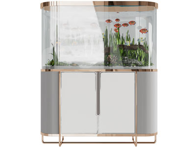 现代轻奢带收纳柜的鱼缸水族