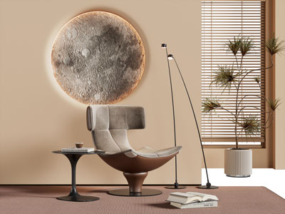 现代休闲椅子 边几 月球壁灯