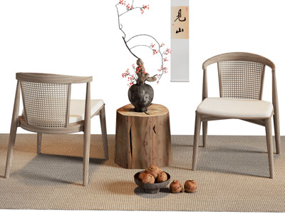 新中式休闲椅子 餐椅 边几