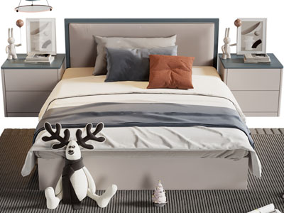 现代双人床 床头柜