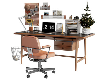 现代书桌椅组合3d模型 现代书桌椅组合