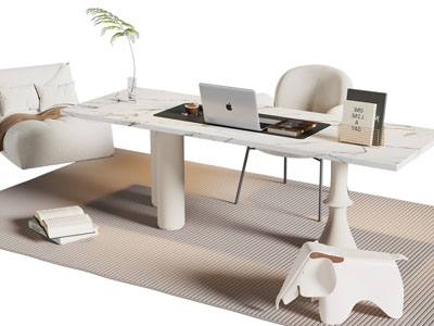 现代大理石长方形书桌椅组合3d模型 现代大理石长方形书桌椅组合