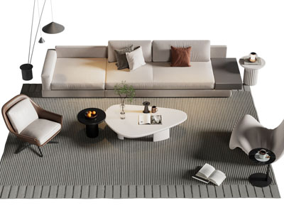 现代布艺多人沙发 休闲椅子和茶几组合