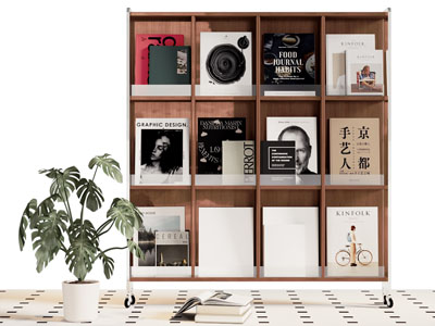 现代实木开放式书柜 杂志架