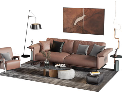 现代皮质双人 单人沙发 茶几组合