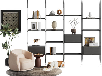 现代开放式装饰架 单人沙发 边几