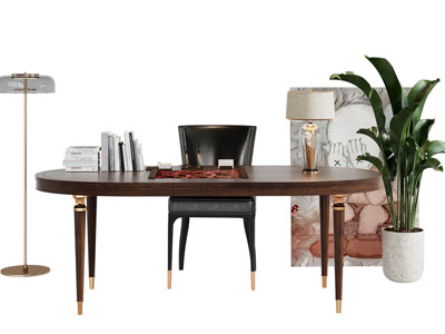 新古典椭圆形书桌椅组合3d模型 新古典椭圆形书桌椅组合