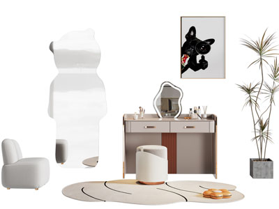 现代化妆 梳妆台 小熊穿衣镜