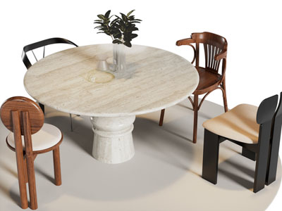 侘寂风圆形餐桌椅组合