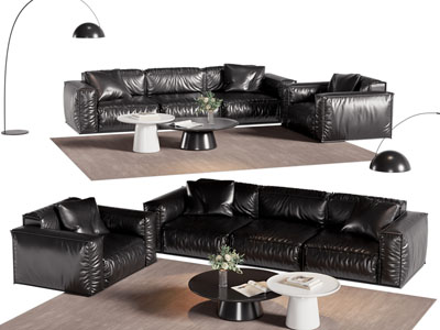 现代多人收发 单人沙发和茶几组合