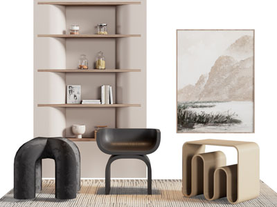 现代休闲椅子 边几角几 装饰挂画