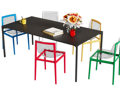 现代长方形餐桌椅组合