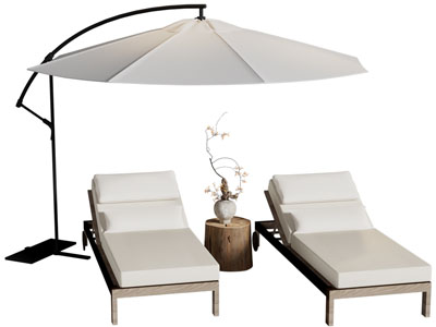 新中式户外遮阳伞 躺椅