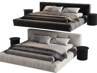 现代布艺双人床