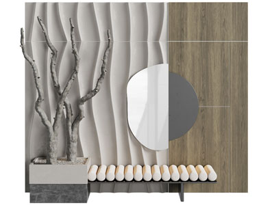 侘寂风景观长凳子 背景墙