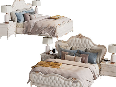 欧式雕花装饰的双人床 床头柜