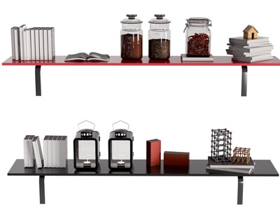 现代墙面隔板上的书本 密封罐摆件组合