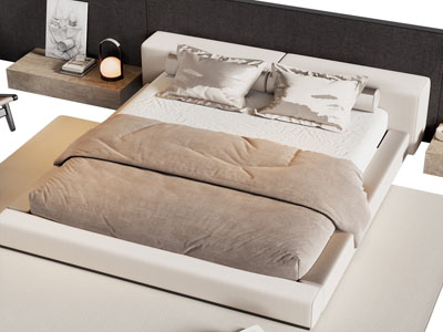 现代布艺双人床 床头柜