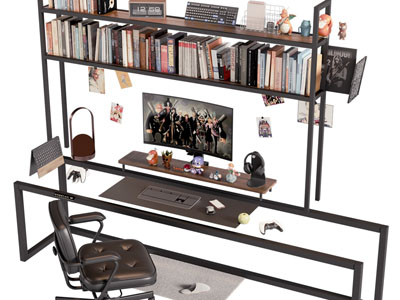 现代电脑桌 书桌椅组合3d模型 现代电脑桌 书桌椅组合