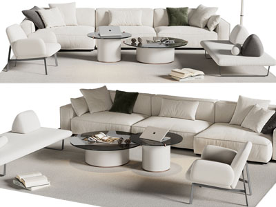 现代奶油风多人沙发 沙发椅子和茶几组合