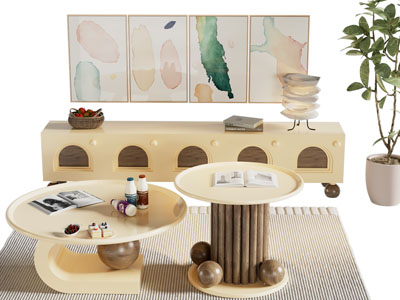 侘寂风电视柜 茶几边几 装饰挂画