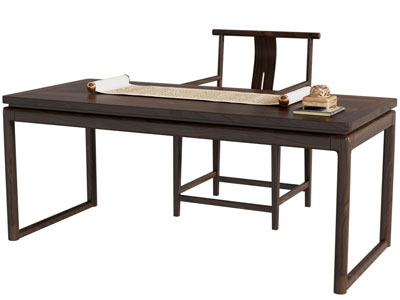 新中式实木长方形书桌椅组合3d模型 新中式实木长方形书桌椅组合