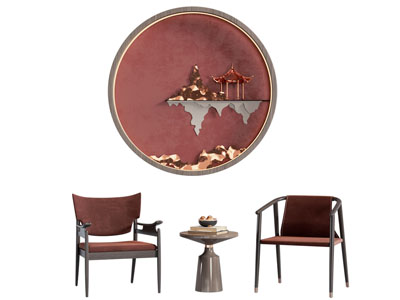 新中式休闲椅子 边几 墙饰