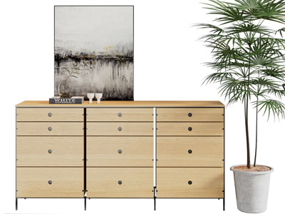 现代实木玄关柜 斗柜 装饰画