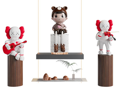 现代Kaws公仔雕塑雕刻 摆件组合3d模型 现代Kaws公仔雕塑雕刻 摆件组合