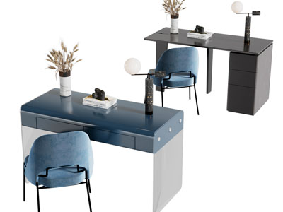 现代书桌椅组合3d模型 现代书桌椅组合