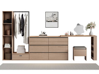 现代实木组合梳妆台的衣柜3d模型 现代实木组合梳妆台的衣柜