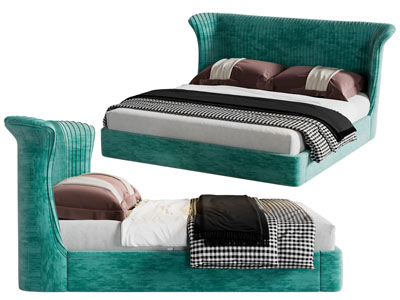 现代孔雀蓝双人床