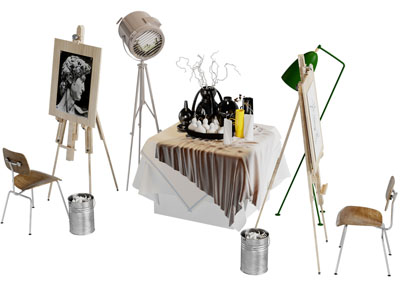 现代画架 绘画用品3d模型 现代画架 绘画用品