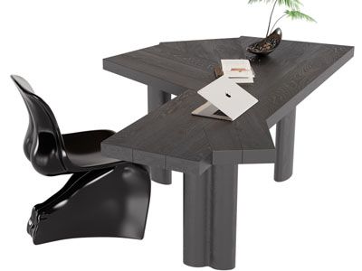 现代异形书桌椅组合3d模型 现代异形书桌椅组合