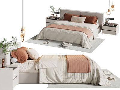 现代双人床 床头柜