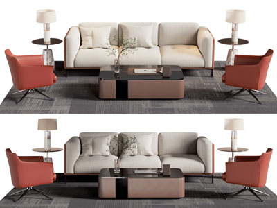 现代多人沙发 休闲椅子和茶几组合